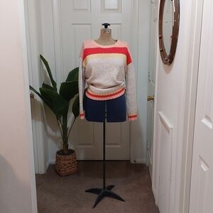 LOFT Cream and Coral Striped Crop Top